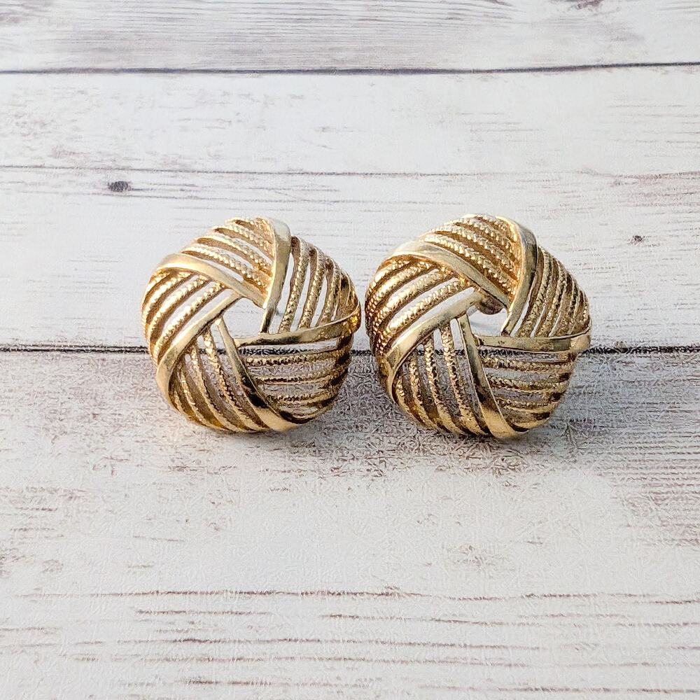 Vintage Earrings for Pierced Ears Five Sided Gold Tone Statement